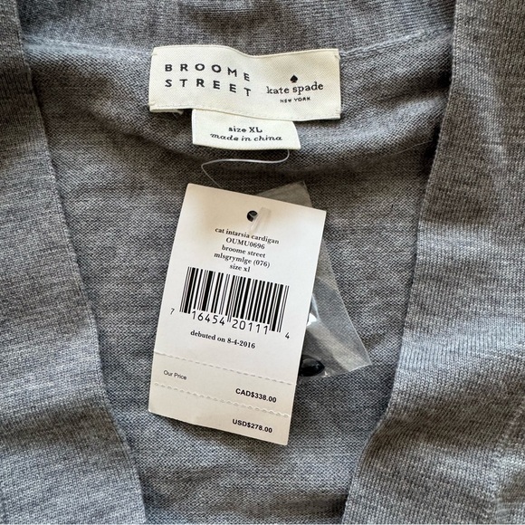 NWT Kate Spade Broome Street Cat Intarsia Cardigan Sweater XL - Picture 5 of 6